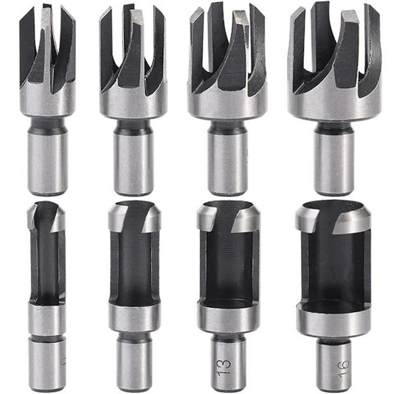 Eyech 8pcs Wood Plug Cutter Drill Bits Straight and Tapered Taper Woodworking Hole Saw Cutting Tool Carbon Steel Taper Claw Type Wood Plug Cutter Set 5/8" 1/2" 3/8" 1/4 "(6mm 10mm 13mm 16mm) - Image 1